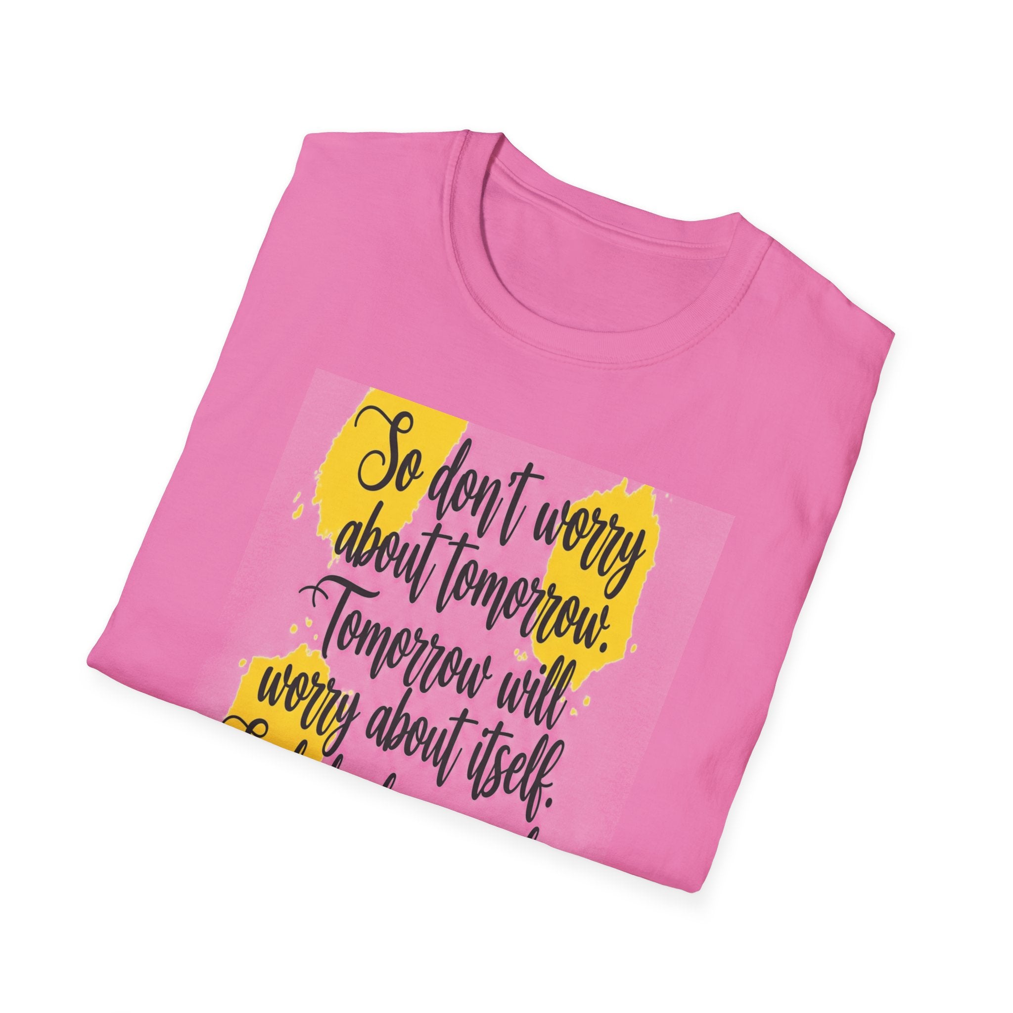Unisex Oversized Cotton T-Shirt mathew 6:34 light yellow patch for US– Bible Verse Inspired Design