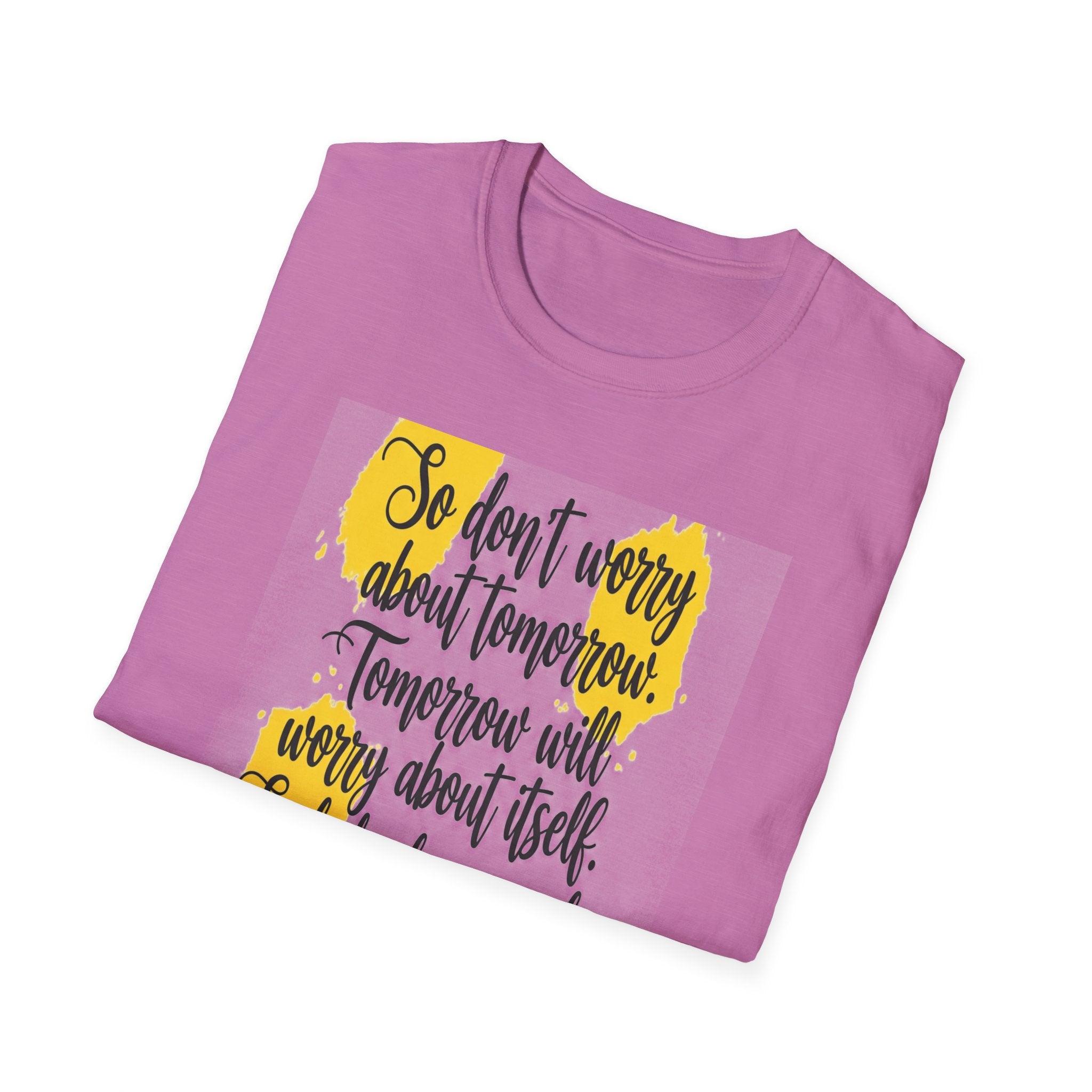 Unisex Oversized Cotton T-Shirt mathew 6:34 light yellow patch for US– Bible Verse Inspired Design