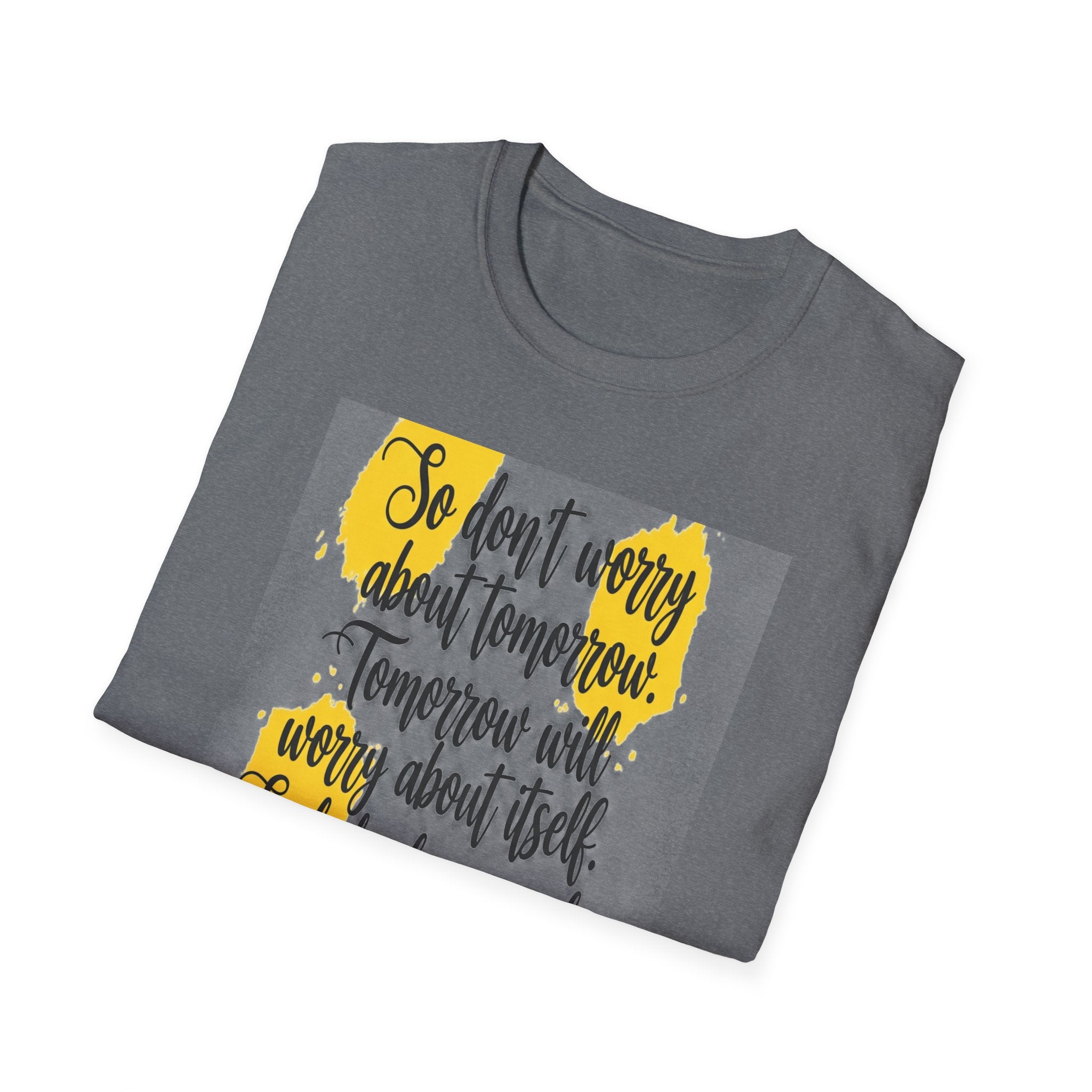 Unisex Oversized Cotton T-Shirt mathew 6:34 light yellow patch for US– Bible Verse Inspired Design