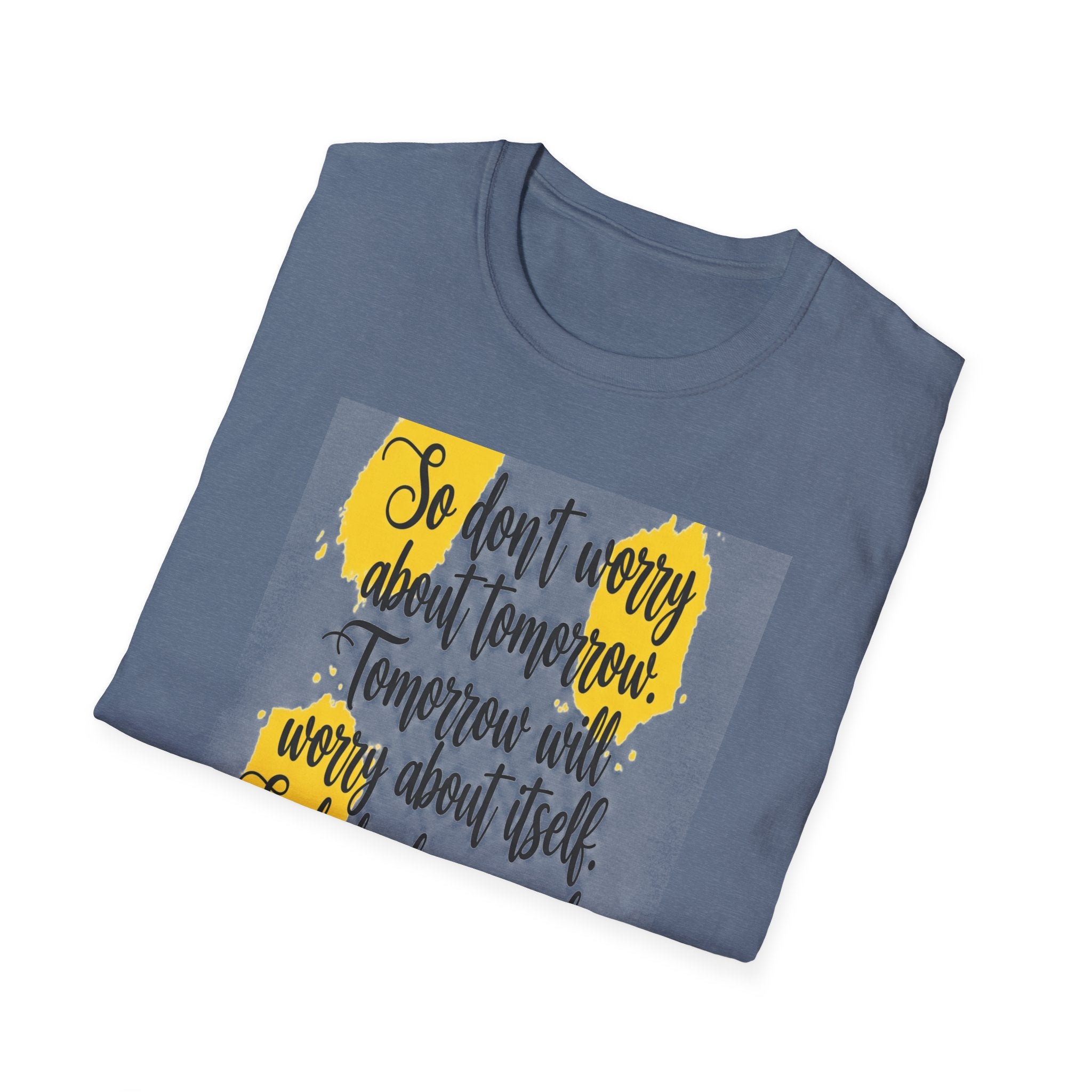 Unisex Oversized Cotton T-Shirt mathew 6:34 light yellow patch for US– Bible Verse Inspired Design