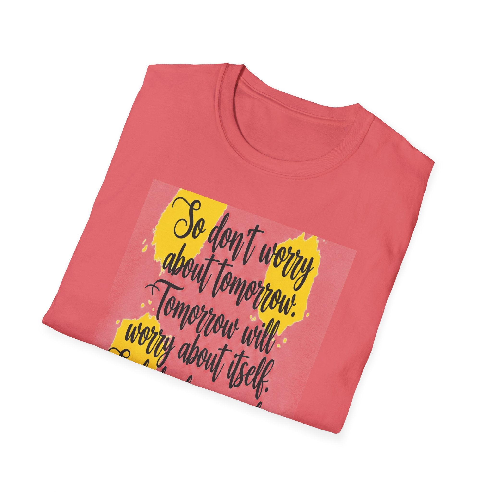 Unisex Oversized Cotton T-Shirt mathew 6:34 light yellow patch for US– Bible Verse Inspired Design