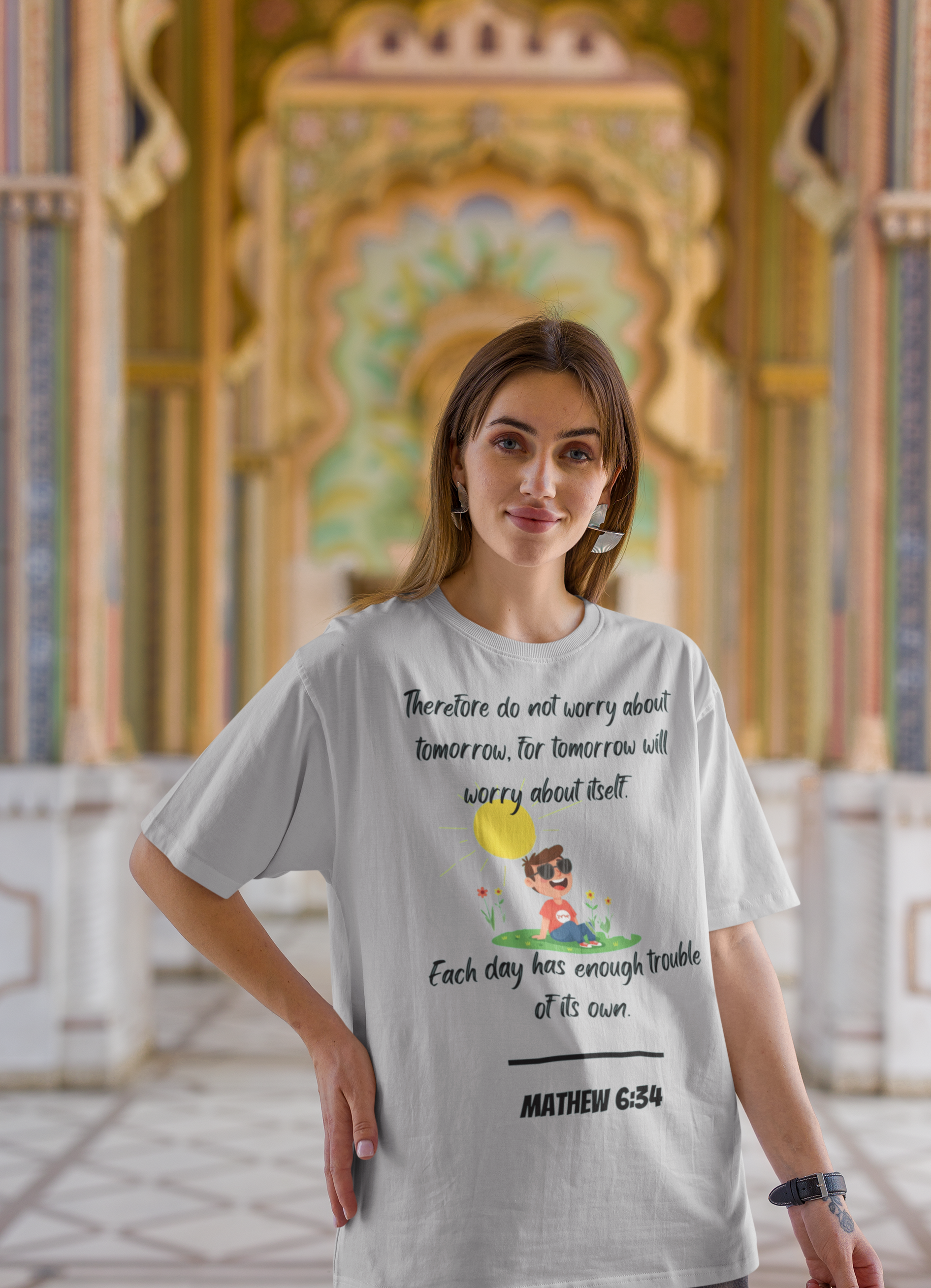 Buy Christian Quote & Bible Verse T-Shirt Mathew 6:34 graphic light – Bible Verse Inspired Design