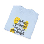 Unisex Oversized Cotton T-Shirt mathew 6:34 light yellow patch for US– Bible Verse Inspired Design