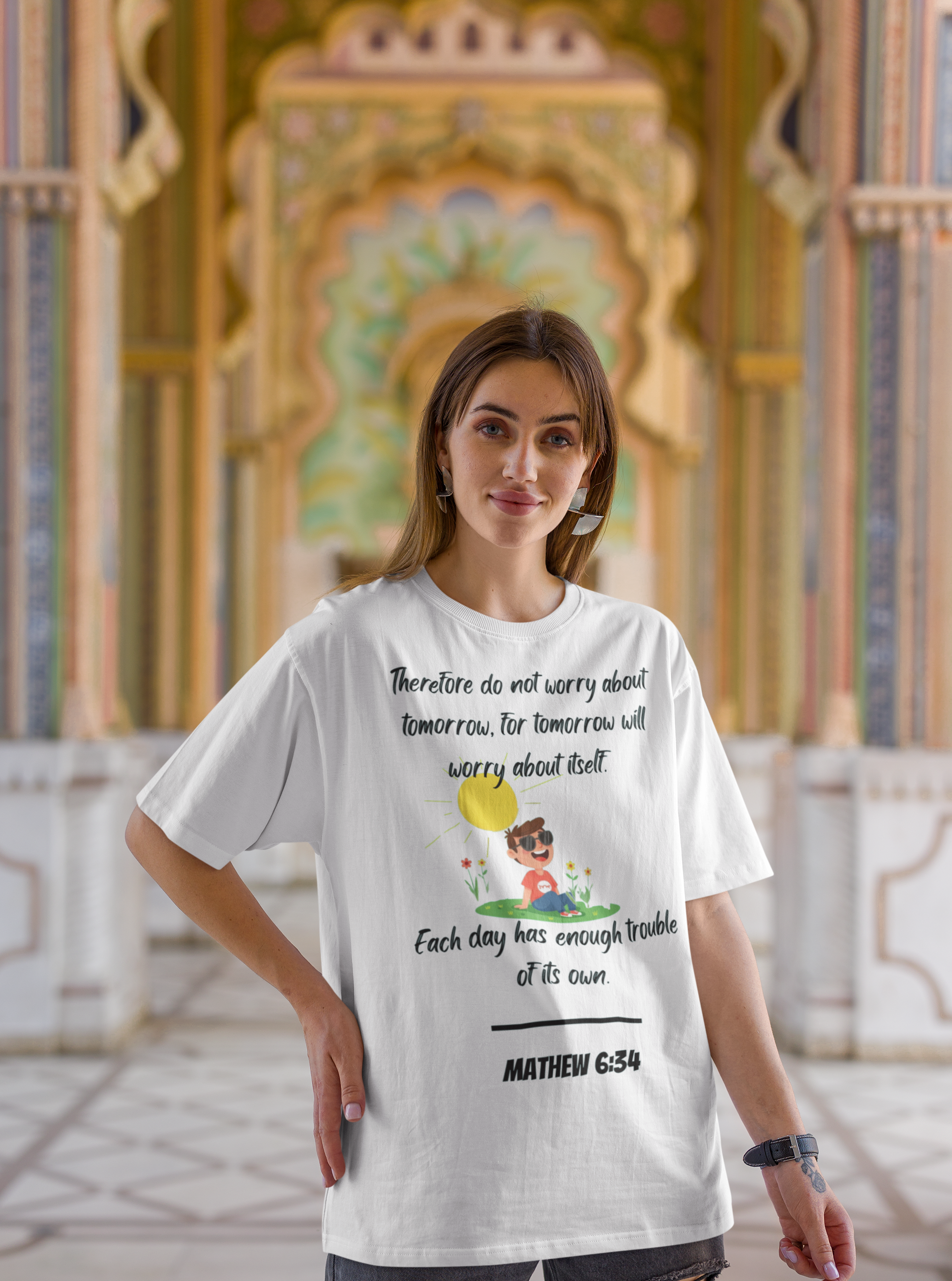 Buy Christian Quote & Bible Verse T-Shirt Mathew 6:34 graphic light – Bible Verse Inspired Design