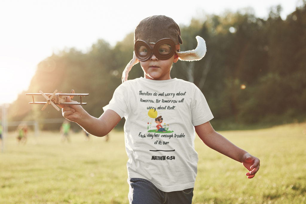 Buy Christian Bible Verse T-Shirts for Kids Boy Mathew 6:34 Bible Verse Design