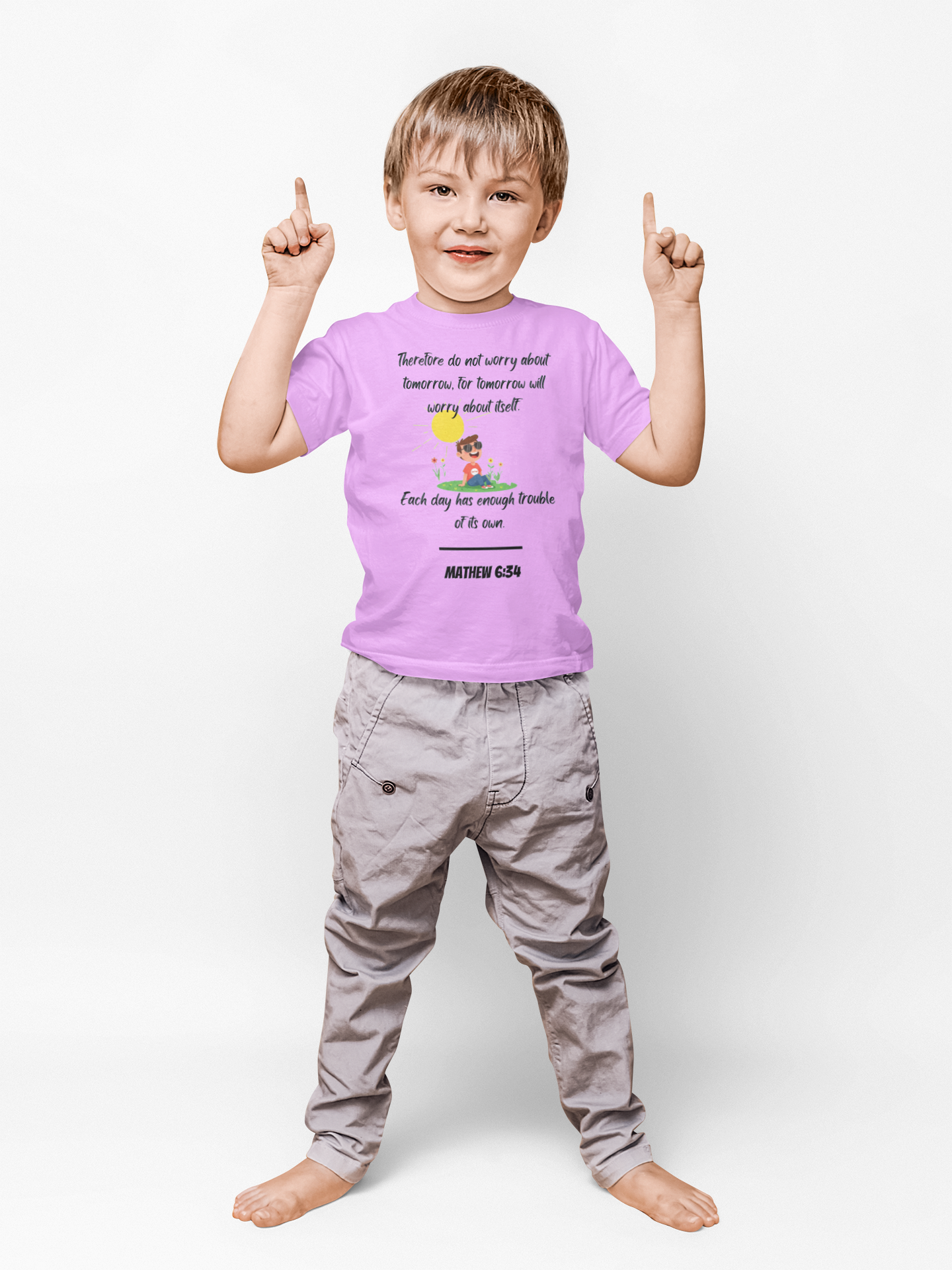 Buy Christian Bible Verse T-Shirts for Kids Boy Mathew 6:34 Bible Verse Design