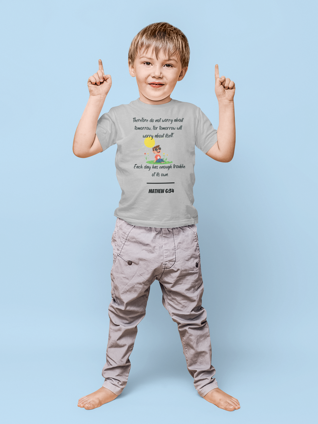 Buy Christian Bible Verse T-Shirts for Kids Boy Mathew 6:34 Bible Verse Design
