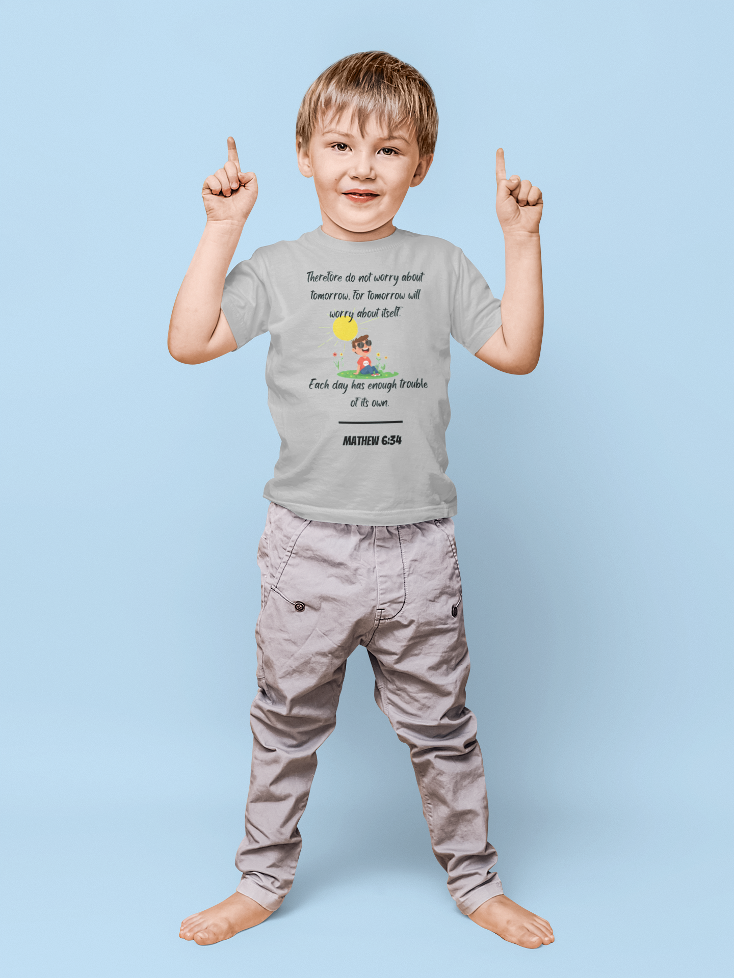 Buy Christian Bible Verse T-Shirts for Kids Boy Mathew 6:34 Bible Verse Design